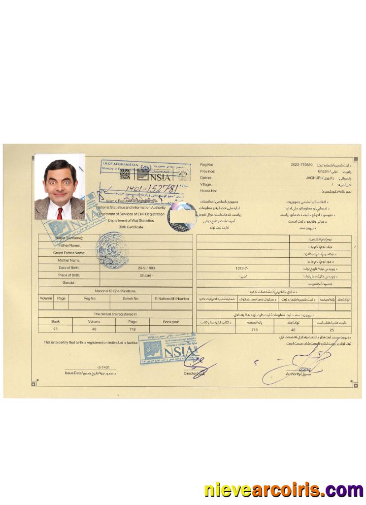 Afghanistan birth certificate